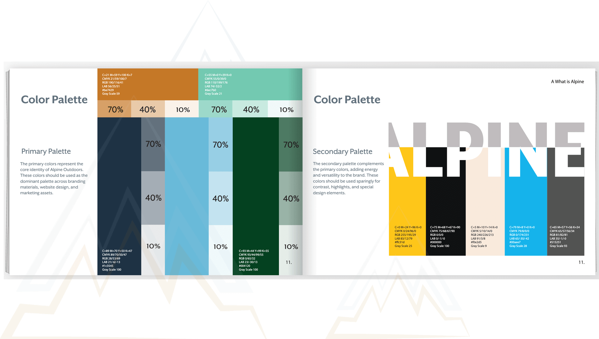 image of brandbook showing primary and secondary colors
